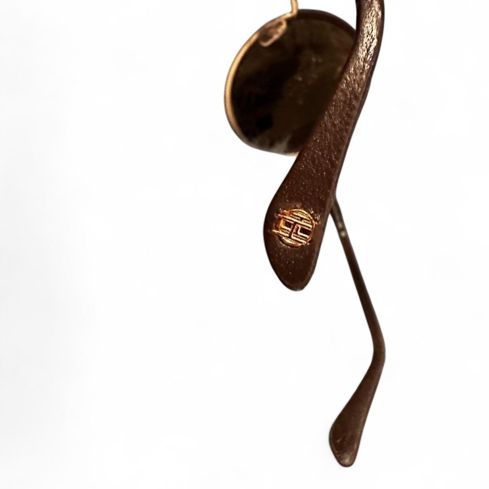 House of Harlow 1960 Oversized Round Sunglasses Brown Leather Gold Retro Boho - Picture 5 of 8